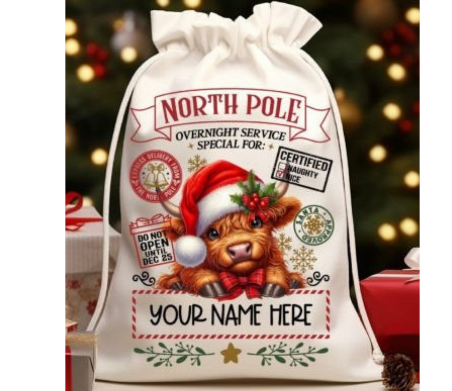 North Pole Highland Santa Sack