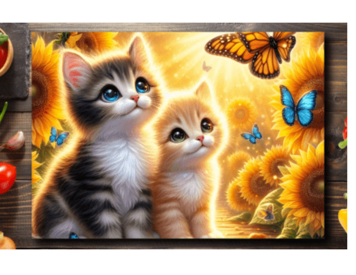 Kittens & Sunflowers Glass Cutting Board