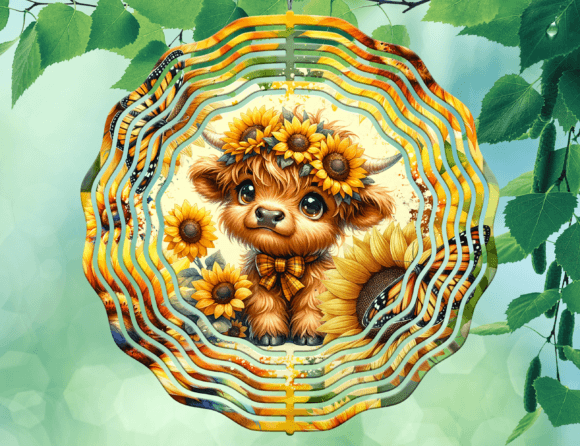 Sunflower Highland Cow Wind Spinner