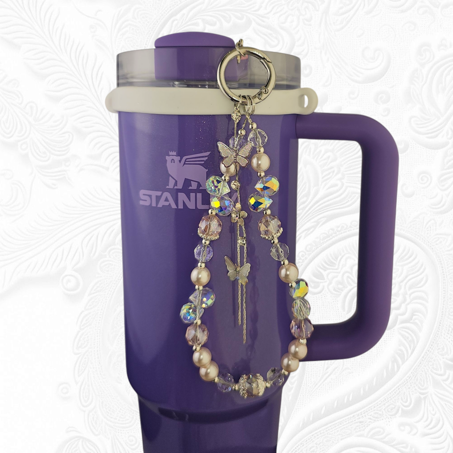 Deluxe Butterfly Beaded Tumbler Charm Necklace - Pink
