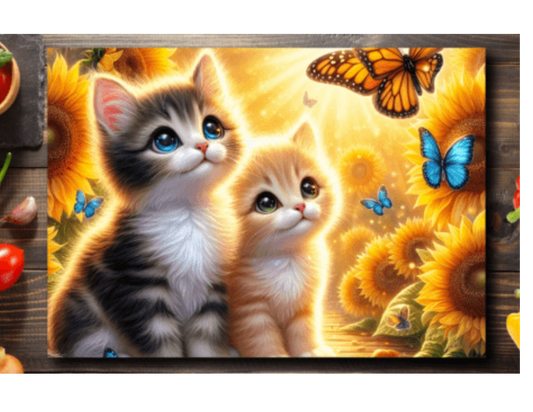 Kittens & Sunflowers Glass Cutting Board