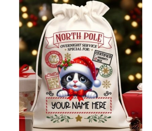 North Pole Cat Santa Sack