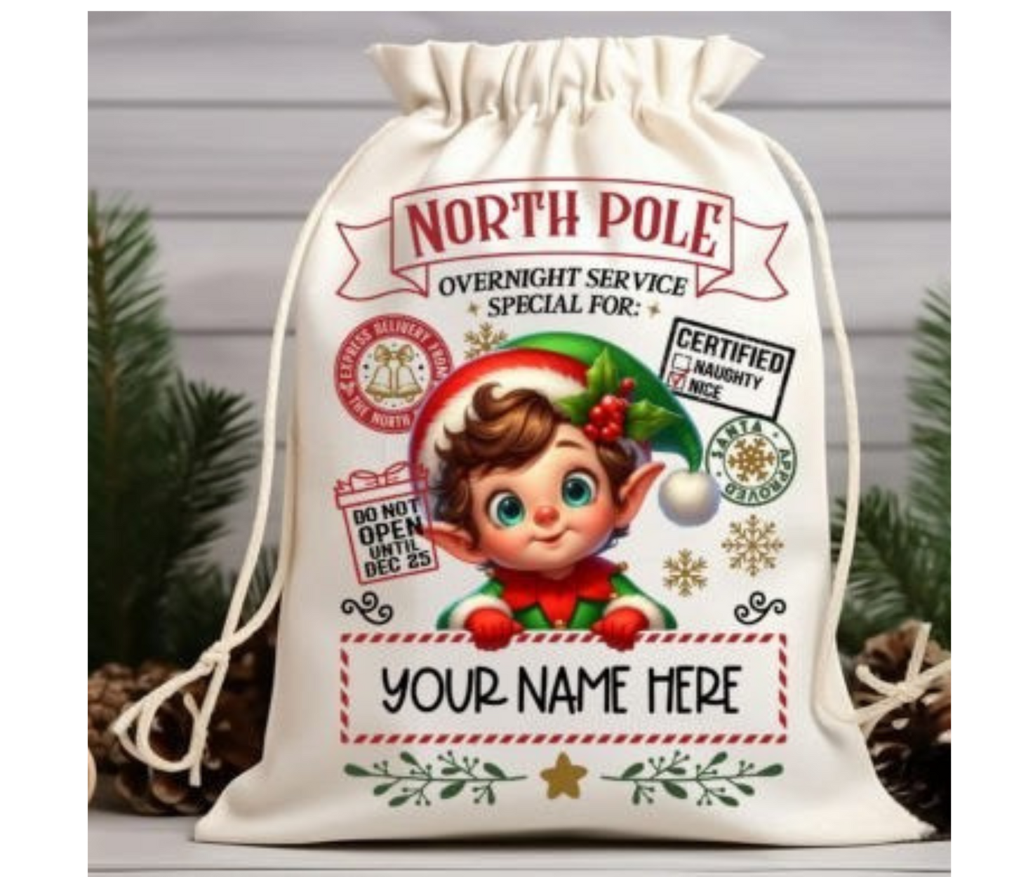 North Pole Elf Santa Sack