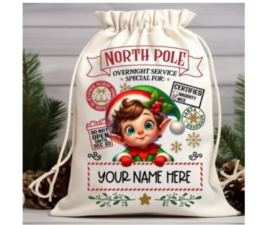 North Pole Elf Santa Sack