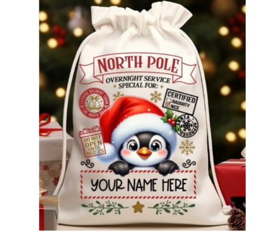 North Pole Penguin Santa Sack