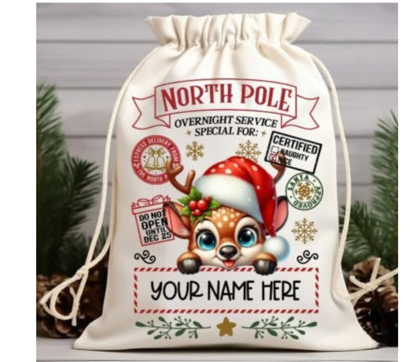 North Pole Reindeer Santa Sack