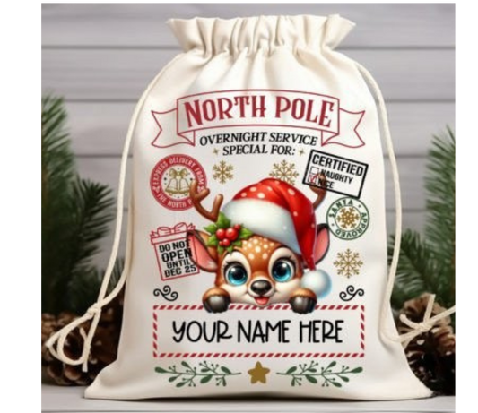 North Pole Reindeer Santa Sack