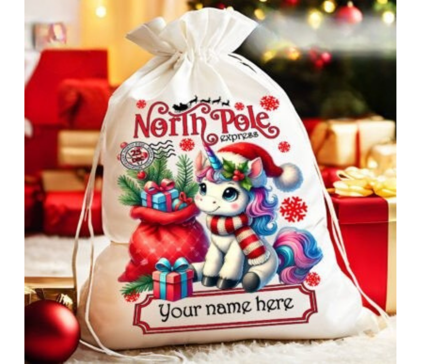 North Pole Unicorn Santa Sack