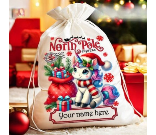North Pole Unicorn Santa Sack