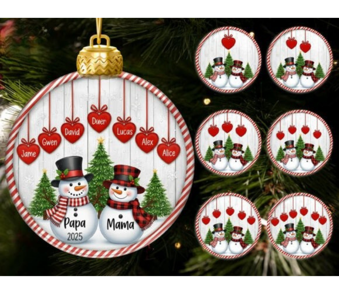Snowman Heart Family Ornament