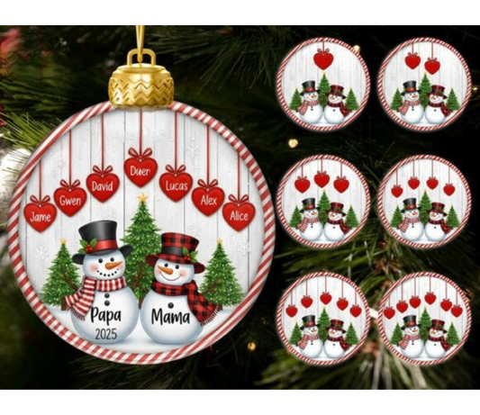 Snowman Heart Family Ornament