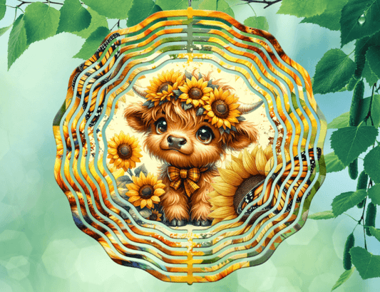 Sunflower Highland Cow Wind Spinner