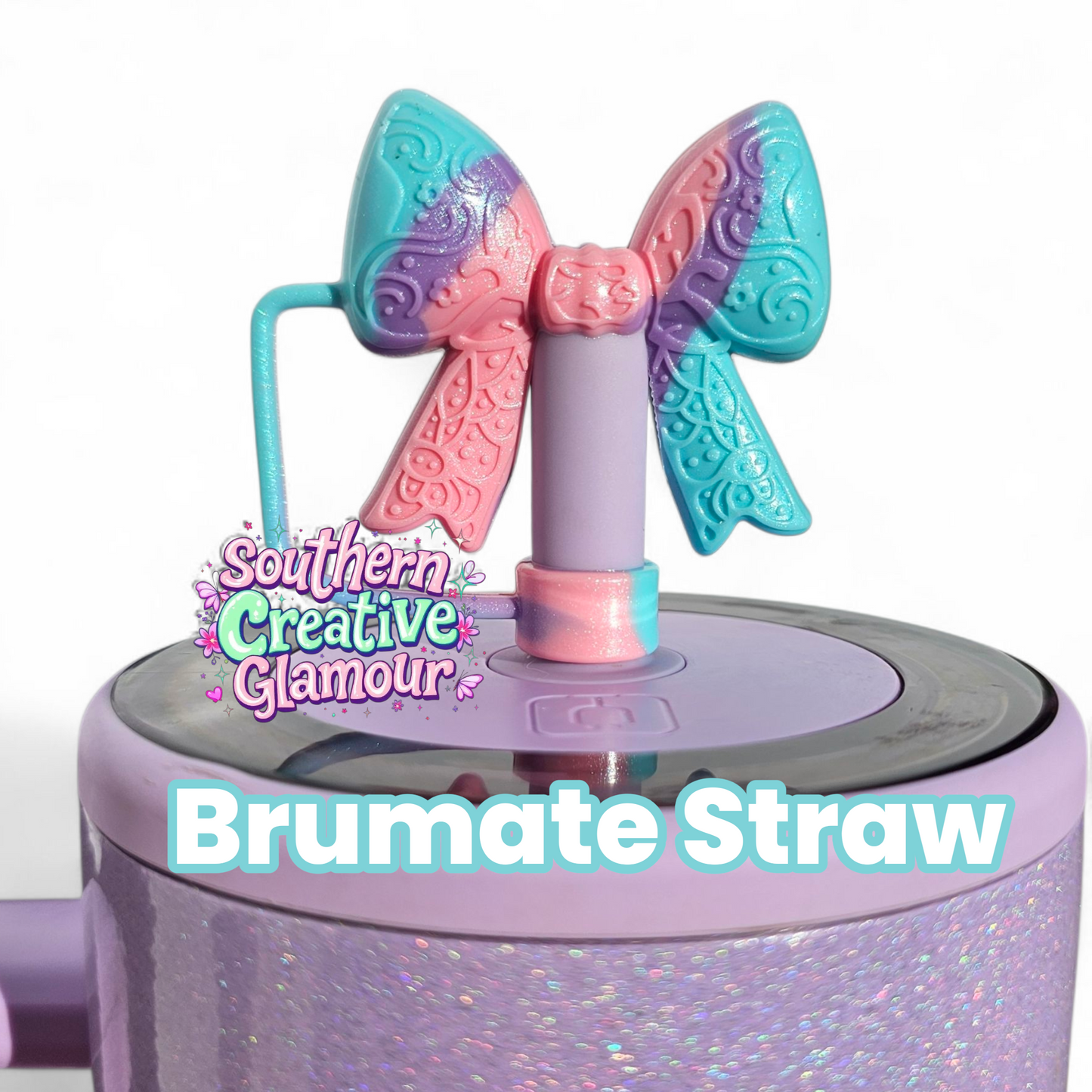Paisley Princess 3D Bow Silicone 10mm Straw Topper | Silver Shimmer