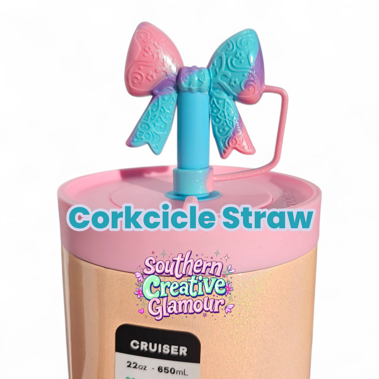 Paisley Princess Bow BOW Silicone Straw Topper | Blue Swirl Shimmer