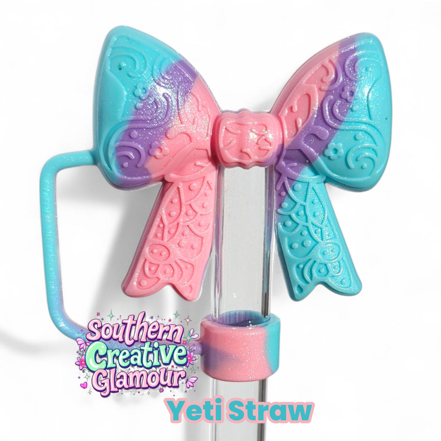 Paisley Princess 3D Bow Silicone Straw Topper | Gold Shimmer
