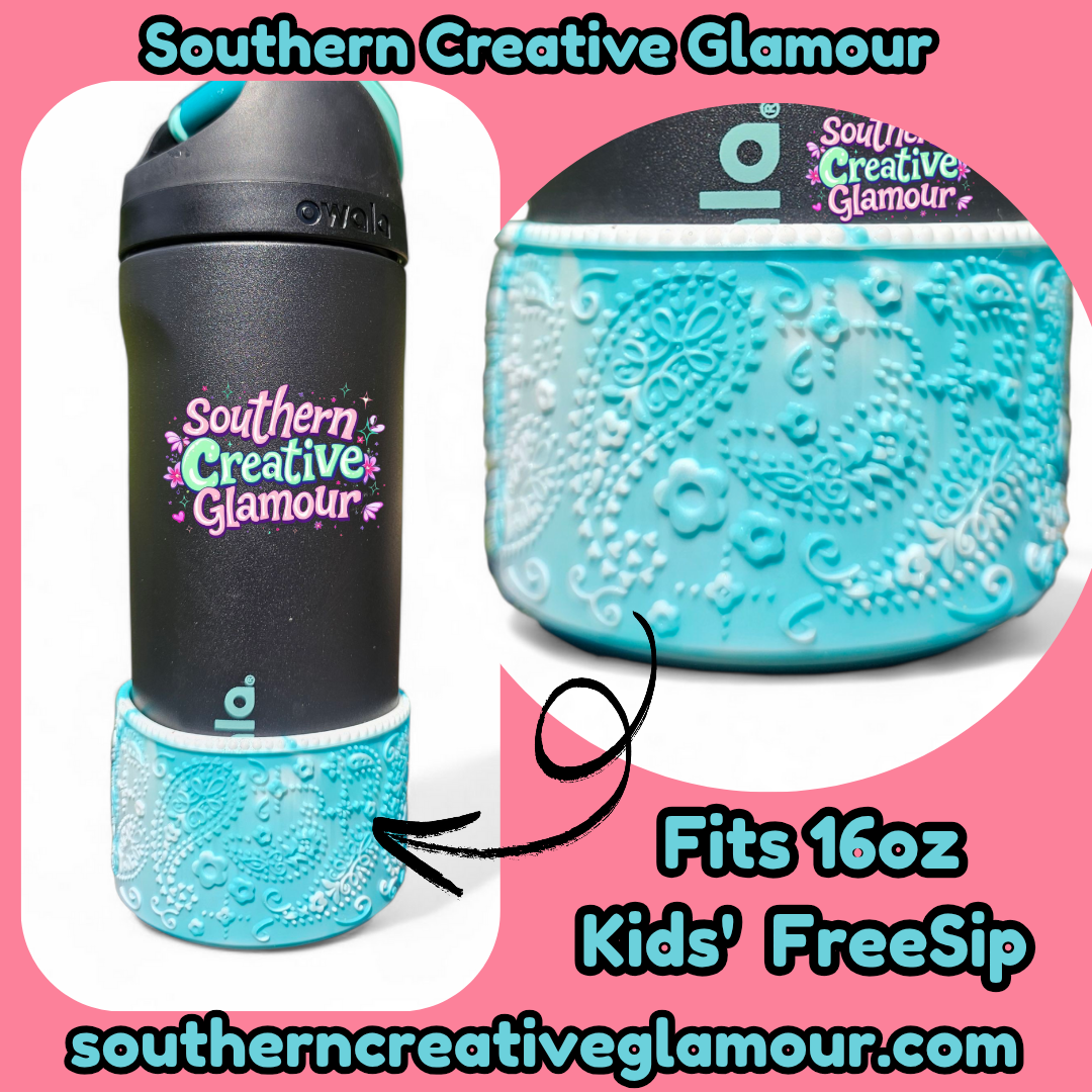 Turquoise Shimmer Paisley Silicone Tumbler Boot