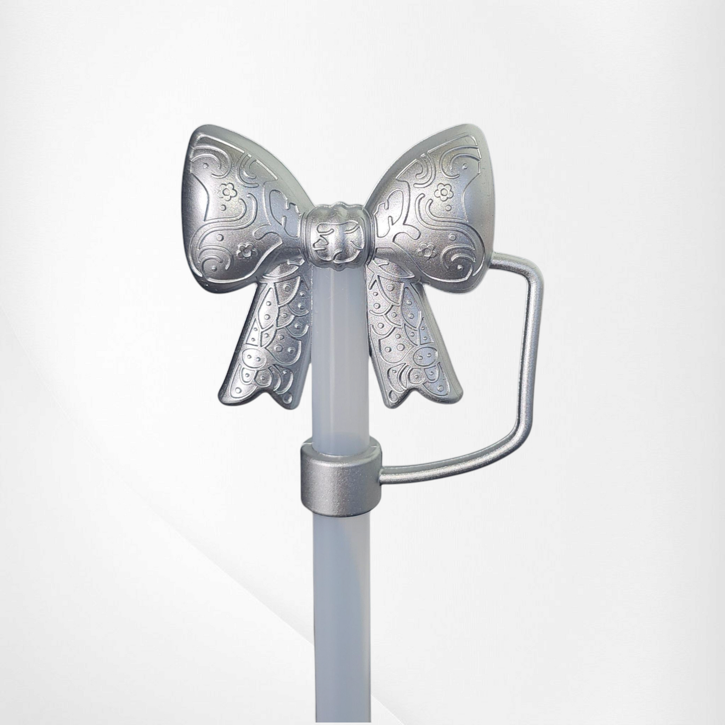 Paisley Princess 3D Bow Silicone 10mm Straw Topper | Silver Shimmer